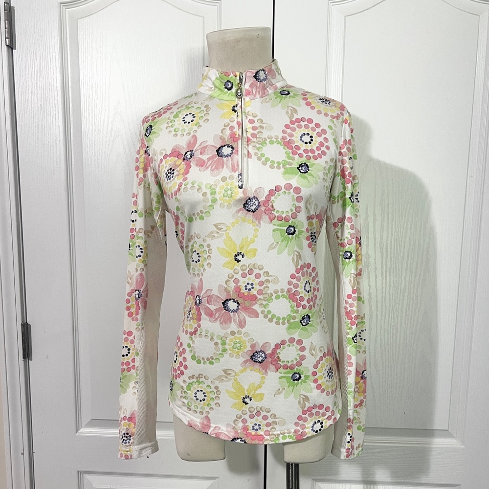 San Soleil UPF 50 Long Sleeve Quarter Zip Floral Sunshirt -‎ sz M